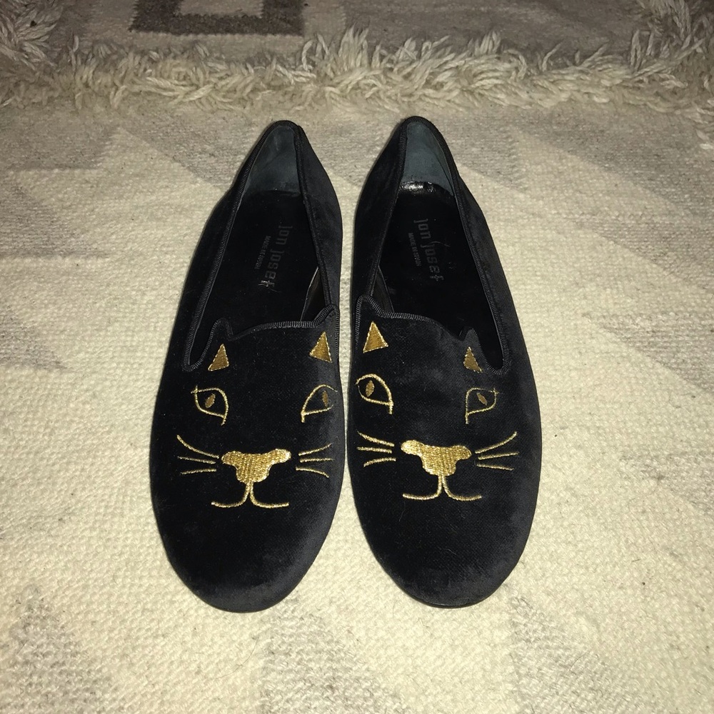 😻Jon Josef gold black velvet cat flats loafer